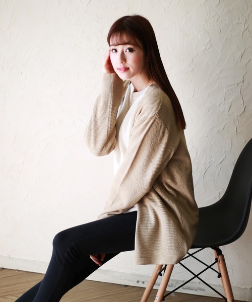 WESTSEA(ウエストシー)の「WEB限定 麻タッチ鹿の子編 サマーニットカーディガン(カーディガン/ボレロ・メンズ・ネイビー/ホワイト/グレー/ベージュ/マスタード/ブラック/ブルー/グリーン/ピンク/ベージュ系その他/レッド・M/L)」の12枚目の写真