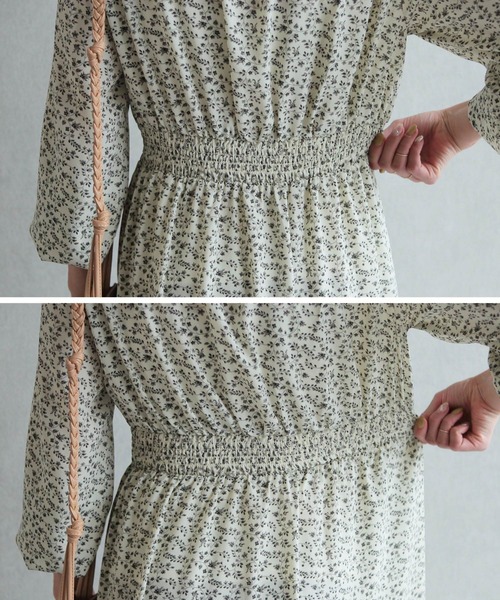 reca（レカ）の「前ボタンVネック小花柄マキシ丈ワンピース（Tシャツ/カットソー・レディース・オリーブ/ブラック/ホワイト・M）」の16枚目の写真