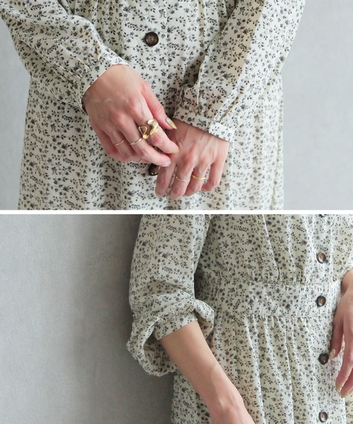 reca（レカ）の「前ボタンVネック小花柄マキシ丈ワンピース（Tシャツ/カットソー・レディース・オリーブ/ブラック/ホワイト・M）」の13枚目の写真