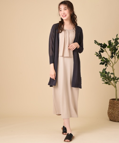 INTERPLANET（インタープラネット）の「さらさらサイド釦ミドルカーデ（カーディガン/ボレロ・レディース・ベージュ/グレー/オフホワイト/ブルー・FREE）」の12枚目の写真