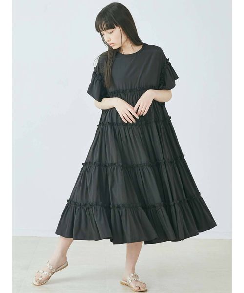 merry jenny（メリージェニー）の「ティアードティアードスリーブワンピース（ワンピース・レディース・ベージュ/ブラック・FREE）」の2枚目の写真