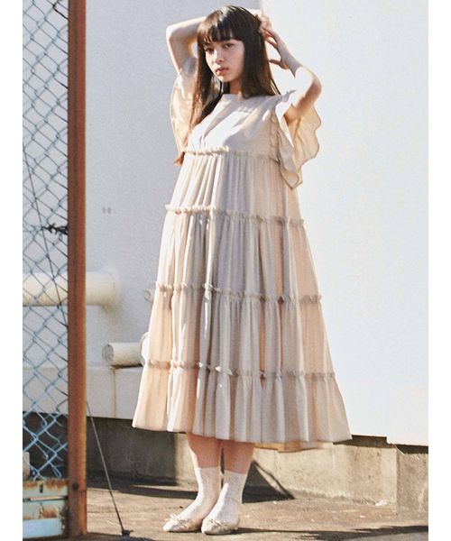 merry jenny（メリージェニー）の「ティアードティアードスリーブワンピース（ワンピース・レディース・ベージュ/ブラック・FREE）」の18枚目の写真