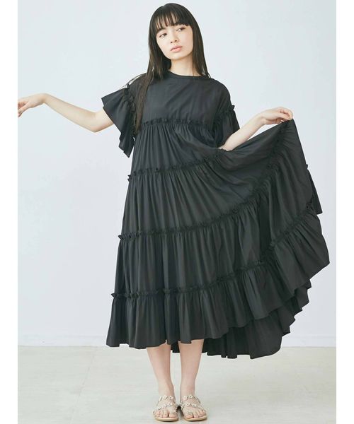 merry jenny（メリージェニー）の「ティアードティアードスリーブワンピース（ワンピース・レディース・ベージュ/ブラック・FREE）」の3枚目の写真