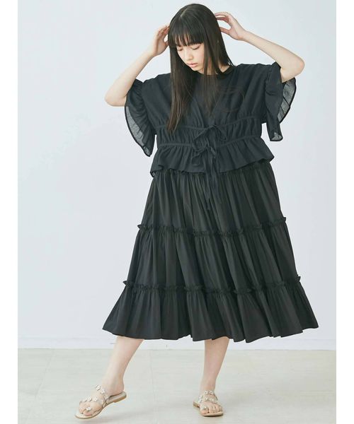 merry jenny（メリージェニー）の「ティアードティアードスリーブワンピース（ワンピース・レディース・ベージュ/ブラック・FREE）」の7枚目の写真