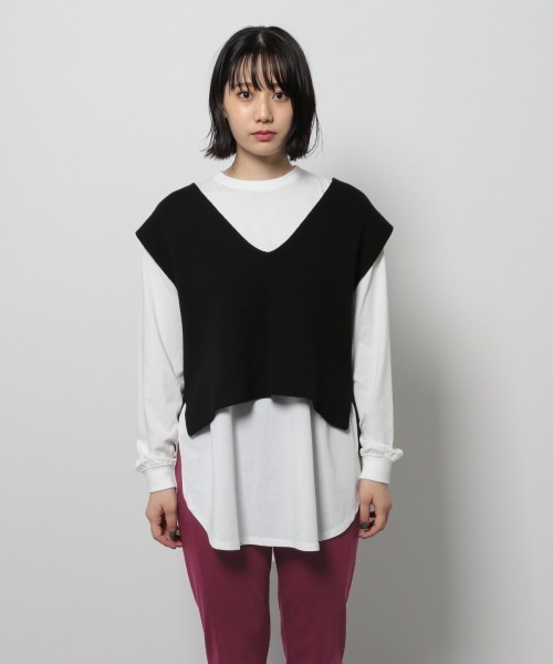 PAGEBOY（ページボーイ）の「レースアップショートベスト/ニットベスト（ベスト・レディース・オフホワイト/ブラック・FREE）」の7枚目の写真