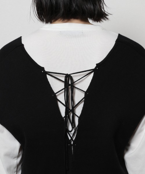PAGEBOY（ページボーイ）の「レースアップショートベスト/ニットベスト（ベスト・レディース・オフホワイト/ブラック・FREE）」の13枚目の写真