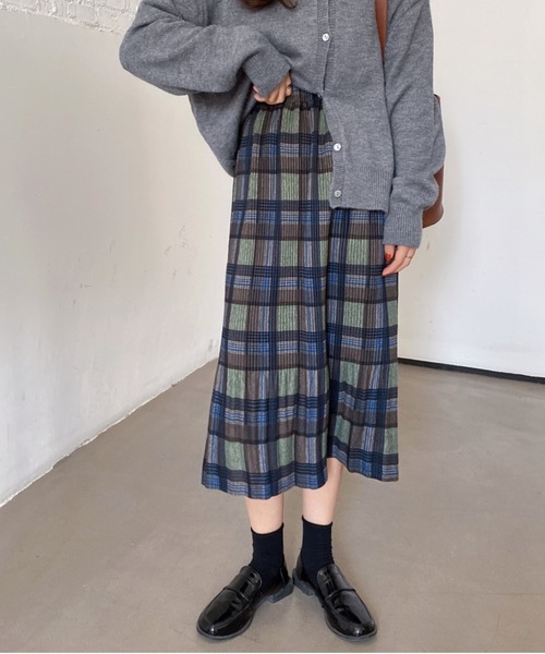 emi+（エミプラス）の「チェック柄ロングスカート（スカート・レディース・イエロー/グリーン/ブラウン/ベージュ/レッド/カーキ/ボルドー/オレンジ・M/L/S）」の9枚目の写真