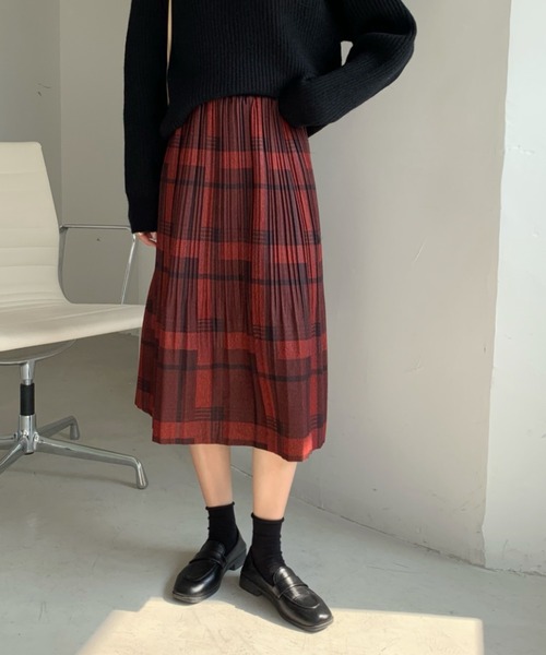 emi+（エミプラス）の「チェック柄ロングスカート（スカート・レディース・イエロー/グリーン/ブラウン/ベージュ/レッド/カーキ/ボルドー/オレンジ・M/L/S）」の11枚目の写真