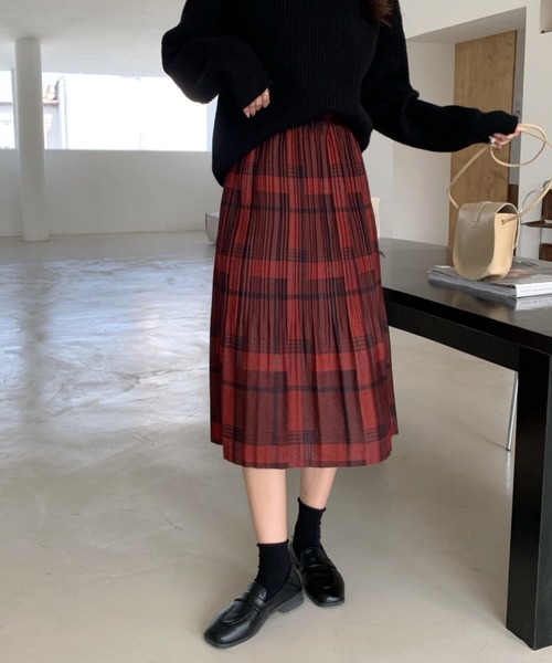 emi+（エミプラス）の「チェック柄ロングスカート（スカート・レディース・イエロー/グリーン/ブラウン/ベージュ/レッド/カーキ/ボルドー/オレンジ・M/L/S）」の13枚目の写真