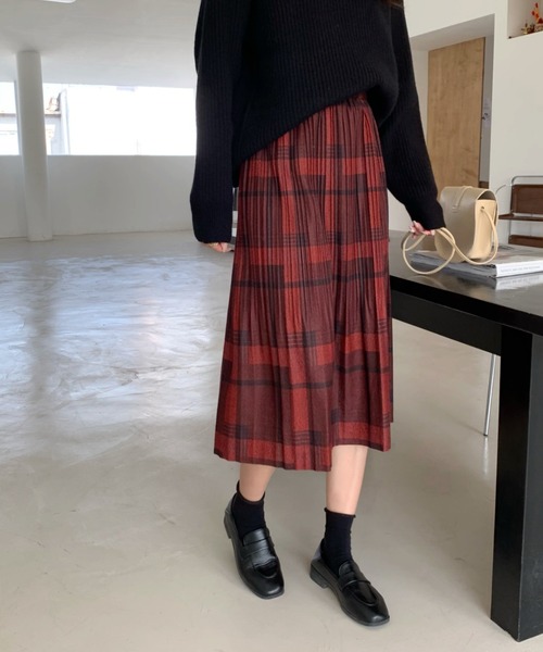 emi+（エミプラス）の「チェック柄ロングスカート（スカート・レディース・イエロー/グリーン/ブラウン/ベージュ/レッド/カーキ/ボルドー/オレンジ・M/L/S）」の14枚目の写真