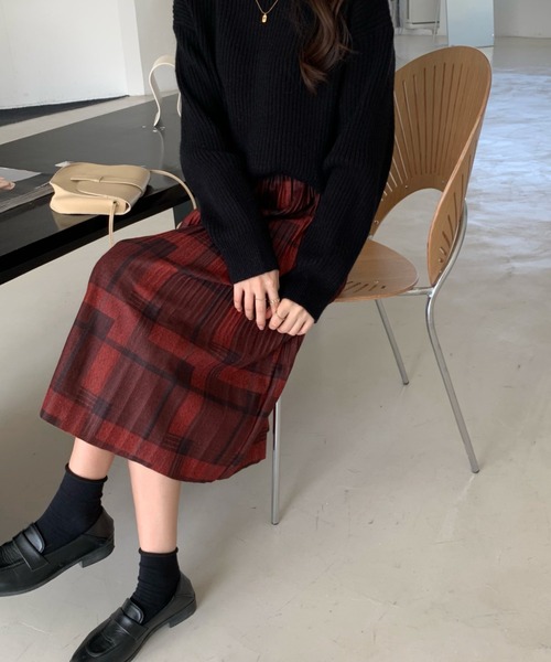emi+（エミプラス）の「チェック柄ロングスカート（スカート・レディース・イエロー/グリーン/ブラウン/ベージュ/レッド/カーキ/ボルドー/オレンジ・M/L/S）」の15枚目の写真