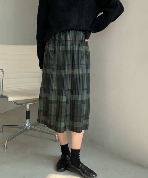emi+（エミプラス）の「チェック柄ロングスカート（スカート・レディース・イエロー/グリーン/ブラウン/ベージュ/レッド/カーキ/ボルドー/オレンジ・M/L/S）」の16枚目の写真