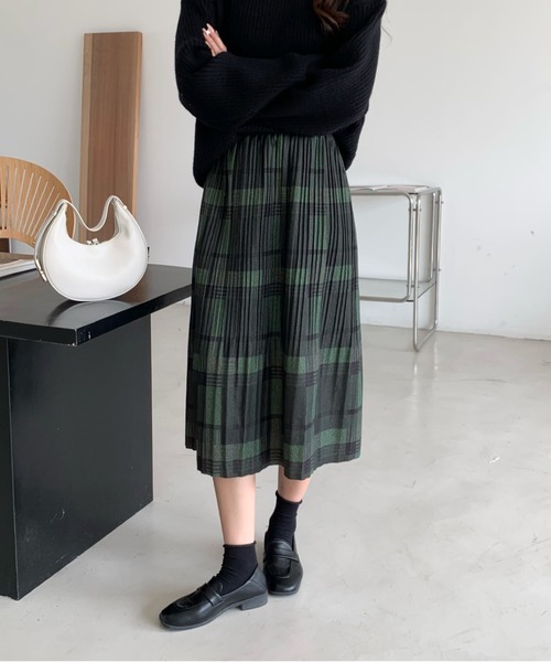 emi+（エミプラス）の「チェック柄ロングスカート（スカート・レディース・イエロー/グリーン/ブラウン/ベージュ/レッド/カーキ/ボルドー/オレンジ・M/L/S）」の20枚目の写真
