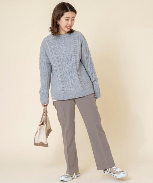 coen（コーエン）の「【WEB限定カラー】ケーブル編みニットプルオーバー#（ニット/セーター・レディース・ベージュ/マスタード/ブラック/オフホワイト/レッド/ケリー/グレー/ライトブルー・FREE）」の17枚目の写真
