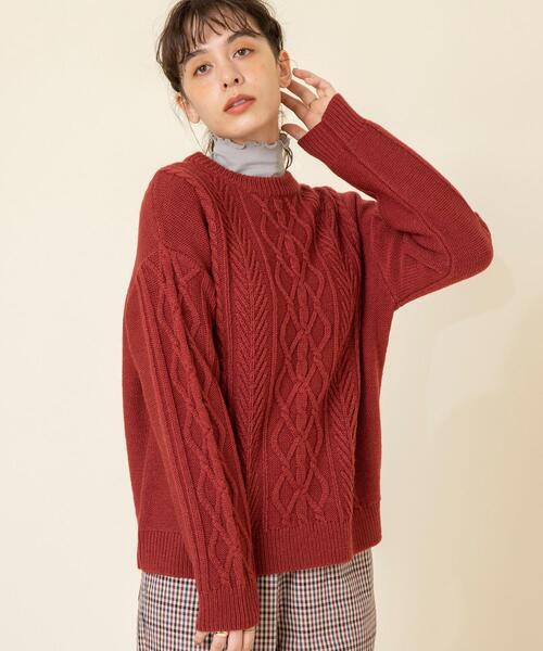 coen（コーエン）の「【WEB限定カラー】ケーブル編みニットプルオーバー#（ニット/セーター・レディース・ベージュ/マスタード/ブラック/オフホワイト/レッド/ケリー/グレー/ライトブルー・FREE）」の10枚目の写真