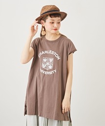 CUBE SUGAR（キューブシュガー）の「OE天竺空紡糸 カレッジプリント フレンチスリーブ（Tシャツ/カットソー）」