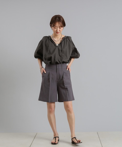 DouDou(ドゥドゥ)の「リネンショートパンツ(その他パンツ・レディース・ベージュ/チャコールグレー・FREE)」の8枚目の写真