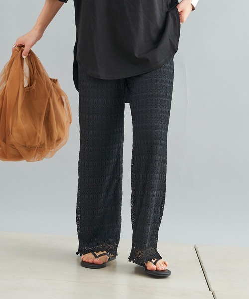 DouDou(ドゥドゥ)の「【WEB限定】レースパンツ+BIGT(つなぎ/オールインワン・レディース・ホワイト/ブラック・FREE)」の4枚目の写真