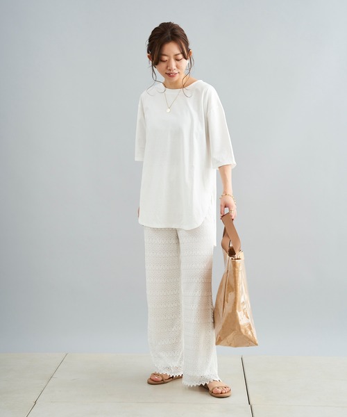 DouDou(ドゥドゥ)の「【WEB限定】レースパンツ+BIGT(つなぎ/オールインワン・レディース・ホワイト/ブラック・FREE)」の13枚目の写真