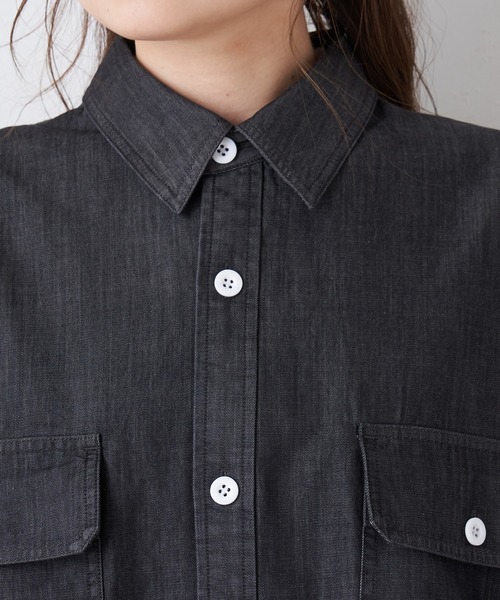 PUAL CE CIN（ピュアルセシン）の「【Ｄu noir】シャンブレーデニムブラウス（シャツ/ブラウス・レディース・ブラック/インディゴブルー・FREE）」の20枚目の写真