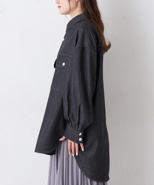 PUAL CE CIN（ピュアルセシン）の「【Ｄu noir】シャンブレーデニムブラウス（シャツ/ブラウス・レディース・ブラック/インディゴブルー・FREE）」の22枚目の写真