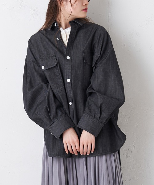 PUAL CE CIN（ピュアルセシン）の「【Ｄu noir】シャンブレーデニムブラウス（シャツ/ブラウス・レディース・ブラック/インディゴブルー・FREE）」の21枚目の写真