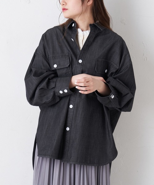 PUAL CE CIN（ピュアルセシン）の「【Ｄu noir】シャンブレーデニムブラウス（シャツ/ブラウス・レディース・ブラック/インディゴブルー・FREE）」の19枚目の写真