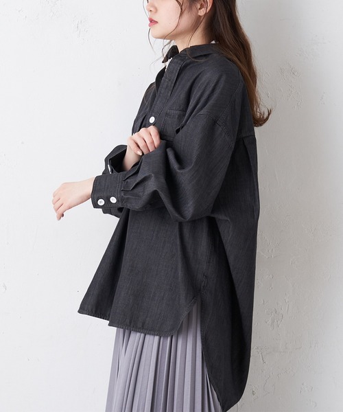 PUAL CE CIN（ピュアルセシン）の「【Ｄu noir】シャンブレーデニムブラウス（シャツ/ブラウス・レディース・ブラック/インディゴブルー・FREE）」の11枚目の写真