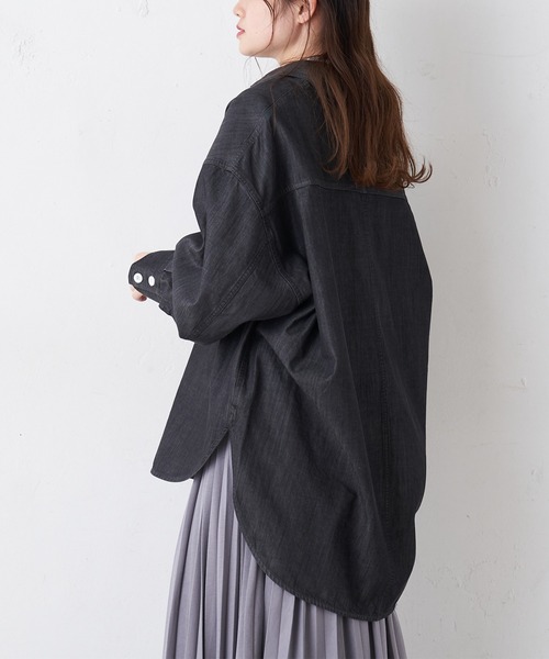 PUAL CE CIN（ピュアルセシン）の「【Ｄu noir】シャンブレーデニムブラウス（シャツ/ブラウス・レディース・ブラック/インディゴブルー・FREE）」の17枚目の写真