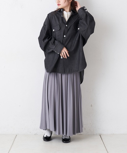 PUAL CE CIN（ピュアルセシン）の「【Ｄu noir】シャンブレーデニムブラウス（シャツ/ブラウス・レディース・ブラック/インディゴブルー・FREE）」の14枚目の写真