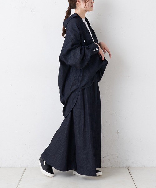 PUAL CE CIN（ピュアルセシン）の「【Ｄu noir】シャンブレーデニムブラウス（シャツ/ブラウス・レディース・ブラック/インディゴブルー・FREE）」の8枚目の写真