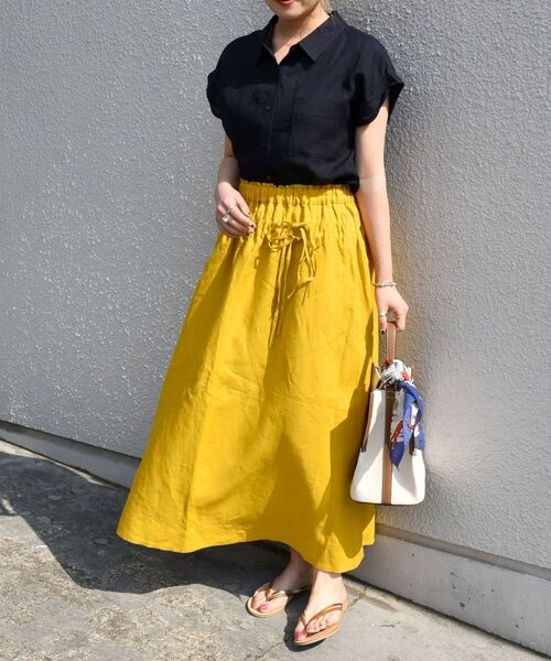 SHIPS any（シップス エニィ）の「SHIPS any: オーガニック リネン ダブル ギャザー スカート〈ウォッシャブル〉◇（スカート・レディース・イエロー/ネイビー・ONE SIZE）」の19枚目の写真