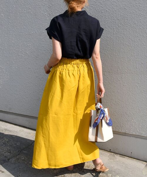 SHIPS any（シップス エニィ）の「SHIPS any: オーガニック リネン ダブル ギャザー スカート〈ウォッシャブル〉◇（スカート・レディース・イエロー/ネイビー・ONE SIZE）」の18枚目の写真