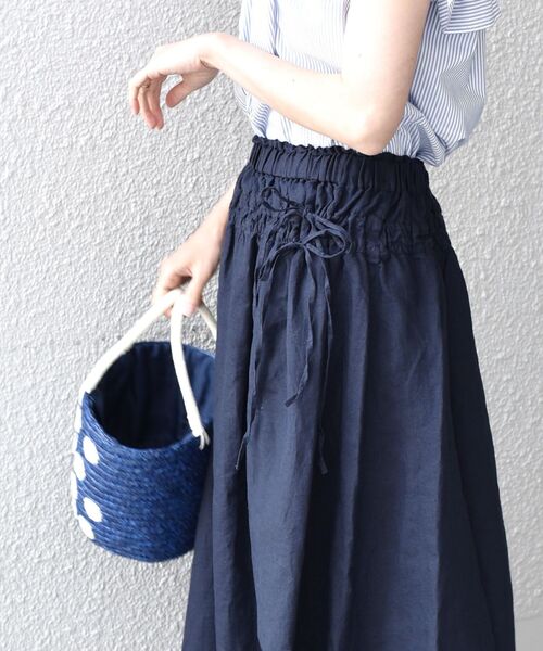 SHIPS any（シップス エニィ）の「SHIPS any: オーガニック リネン ダブル ギャザー スカート〈ウォッシャブル〉◇（スカート・レディース・イエロー/ネイビー・ONE SIZE）」の8枚目の写真