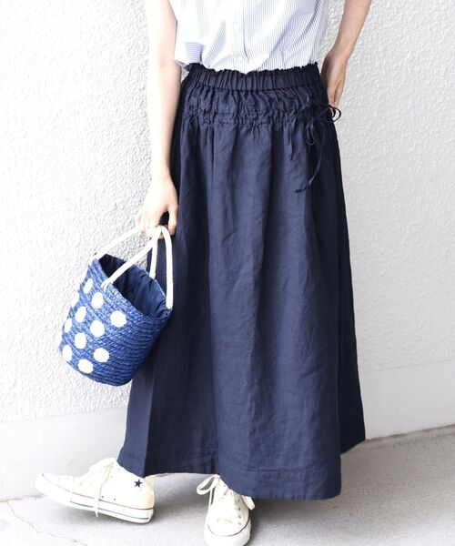 SHIPS any（シップス エニィ）の「SHIPS any: オーガニック リネン ダブル ギャザー スカート〈ウォッシャブル〉◇（スカート・レディース・イエロー/ネイビー・ONE SIZE）」の16枚目の写真