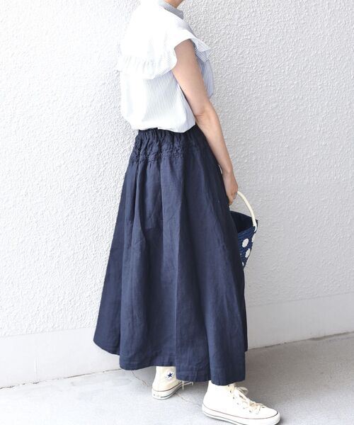 SHIPS any（シップス エニィ）の「SHIPS any: オーガニック リネン ダブル ギャザー スカート〈ウォッシャブル〉◇（スカート・レディース・イエロー/ネイビー・ONE SIZE）」の14枚目の写真