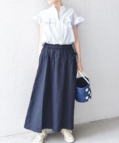 SHIPS any（シップス エニィ）の「SHIPS any: オーガニック リネン ダブル ギャザー スカート〈ウォッシャブル〉◇（スカート・レディース・イエロー/ネイビー・ONE SIZE）」の21枚目の写真