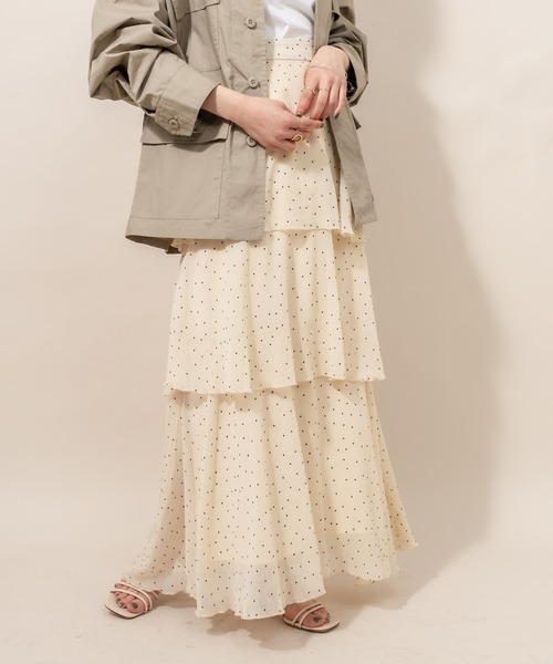 mline（エムライン）の「[mline] WEB限定 ドット3段ティアードスカート（スカート・レディース・ブラック/ベージュ/オフホワイト・FREE）」の11枚目の写真