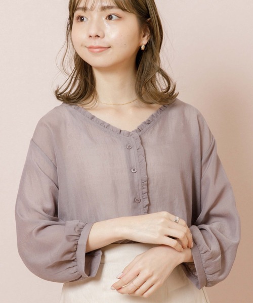 flower（フラワー）の「シアーフリルシャツ（シャツ/ブラウス・レディース・ブラウン/アイボリー・FREE）」の2枚目の写真