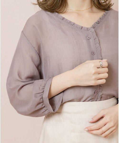 flower（フラワー）の「シアーフリルシャツ（シャツ/ブラウス・レディース・ブラウン/アイボリー・FREE）」の14枚目の写真