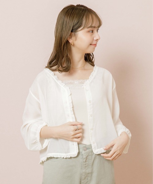 flower（フラワー）の「シアーフリルシャツ（シャツ/ブラウス・レディース・ブラウン/アイボリー・FREE）」の16枚目の写真