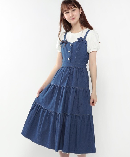 LODISPOTTO（ロディスポット）の「パールデニムティアードジャンパースカート（ジャンパースカート・レディース・ホワイト/ネイビー/ブルー・MEDIUM）」の3枚目の写真
