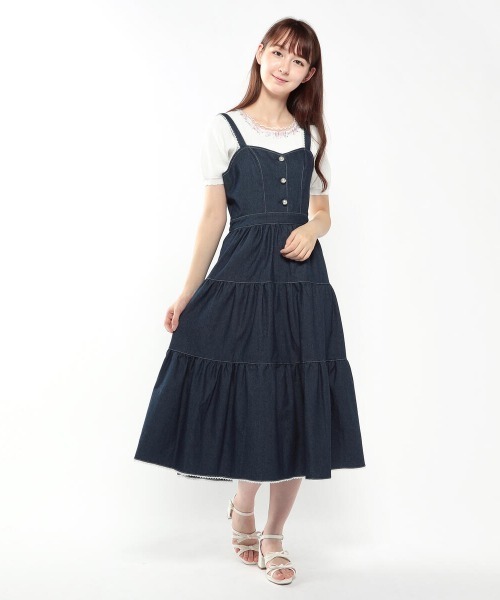 LODISPOTTO（ロディスポット）の「パールデニムティアードジャンパースカート（ジャンパースカート・レディース・ホワイト/ネイビー/ブルー・MEDIUM）」の14枚目の写真