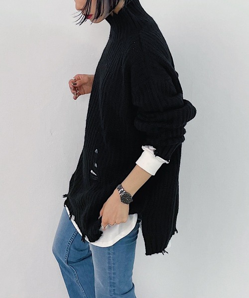 PAGEBOY（ページボーイ）の「モヘヤタッチダメージタートル（ニット/セーター・レディース・ブラック/グレイッシュベージュ/ブルー・FREE）」の9枚目の写真