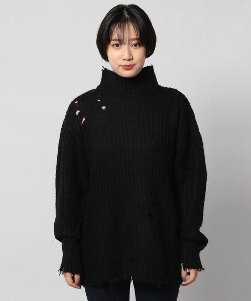 PAGEBOY（ページボーイ）の「モヘヤタッチダメージタートル（ニット/セーター・レディース・ブラック/グレイッシュベージュ/ブルー・FREE）」の5枚目の写真