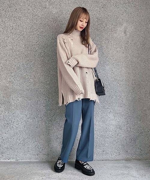 PAGEBOY（ページボーイ）の「モヘヤタッチダメージタートル（ニット/セーター・レディース・ブラック/グレイッシュベージュ/ブルー・FREE）」の7枚目の写真