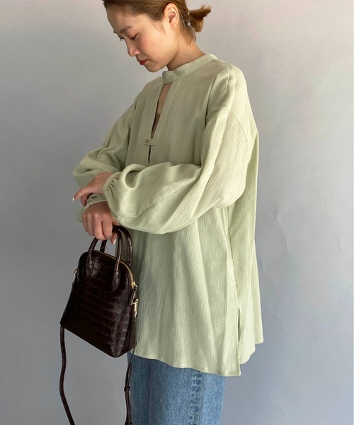 BE NEAT（ビーニート）の「2WAYスタンドカラールーズシャツ（シャツ/ブラウス・レディース・ベージュ/ミント・M）」の8枚目の写真