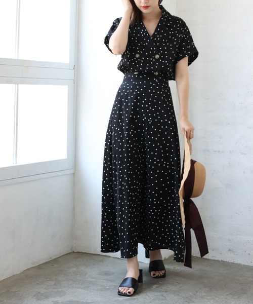 one after another NICE CLAUP（ワンアフターアナザーナイスクラップ）の「【WEB限定】開襟セットアップ（セットアップ・レディース・ホワイト系その他/ブラック系その他/ベージュ/ドット・FREE）」の4枚目の写真