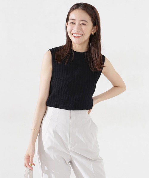 NANO universe（ナノユニバース）の「ハイネックマルチリブニット ノースリーブ（ニット/セーター・レディース・ブラック/ピンク/アイボリー・38/36）」の2枚目の写真