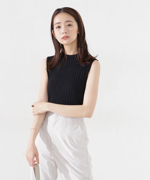 NANO universe（ナノユニバース）の「ハイネックマルチリブニット ノースリーブ（ニット/セーター・レディース・ブラック/ピンク/アイボリー・38/36）」の10枚目の写真